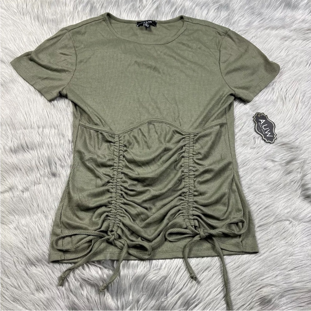 A.U.W Green Cinched Front Ribbed Shirt Size Small